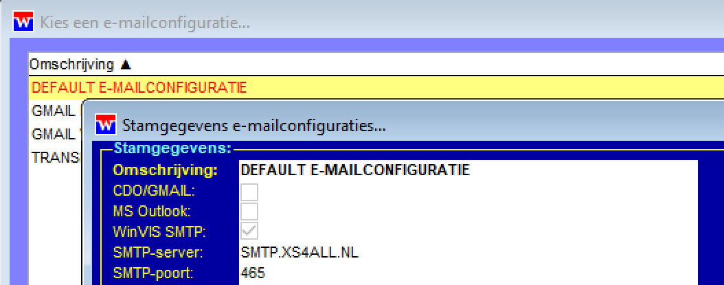 WinVIS e-mailconfiguratie