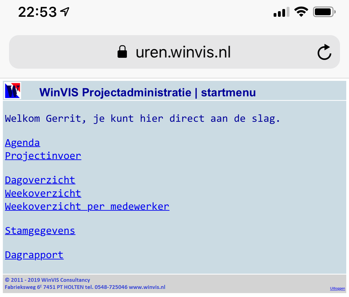 WinVIS portal invoer uren